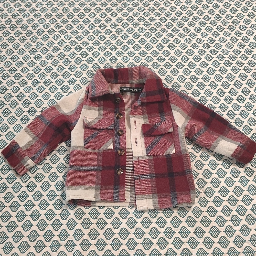 Lenox James Red Plaid Shacket 12-18 Months Button Up Collar Flannel